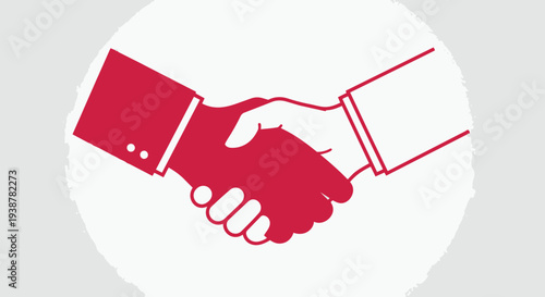 Handshake between two people in a business or partnership agreement with a red color scheme