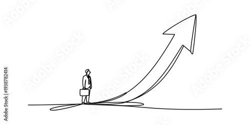 Business growth arrow icon with businessman holding briefcase on white background