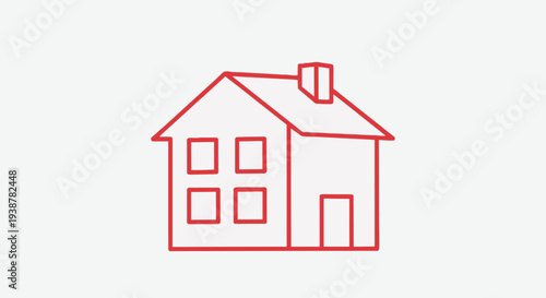A simple line drawing of a house with a chimney and a door