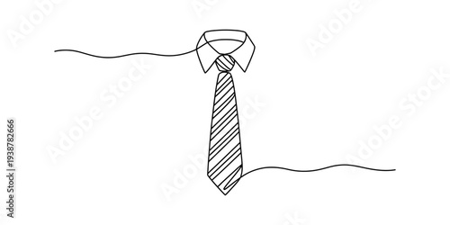 Striped Tie with Collar - Minimalist Line Art Drawing