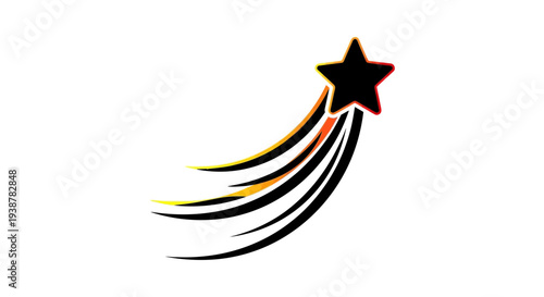 Dynamic black star with vibrant trailing streaks depicting swift forward motion and aspiration