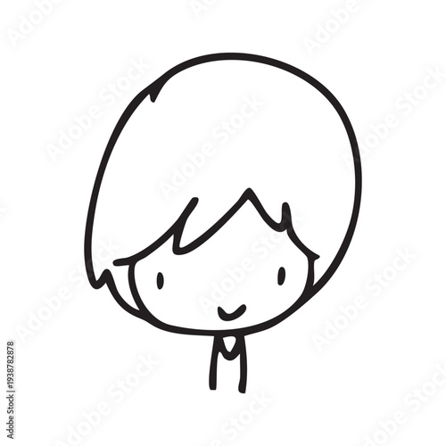 Cartoon children face and avatar in black and white doodle style. cute children's face icons in line art style, featuring diverse expressions and hairstyles