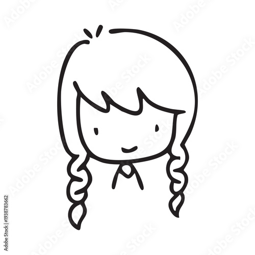 Cartoon children face and avatar in black and white doodle style. cute children's face icons in line art style, featuring diverse expressions and hairstyles