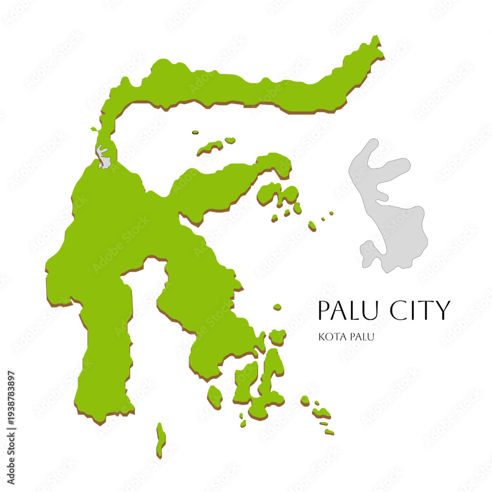 Fototapeta premium Icon of Central Sulawesi island map with highlighted Palu City area, green Indonesian islands illustration featuring regional map design of Sulawesi Tengah, Indonesia vector graphic