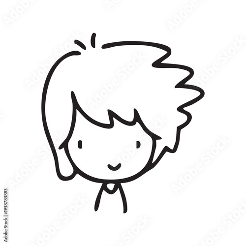 Cartoon children face and avatar in black and white doodle style. cute children's face icons in line art style, featuring diverse expressions and hairstyles