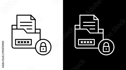 File Encryption Outline White Icon Set Design