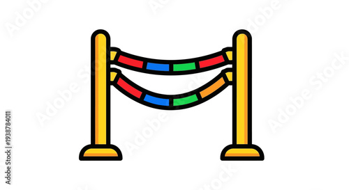 Colorful rope barrier with posts.