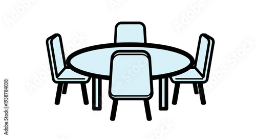 Red chairs around a table.