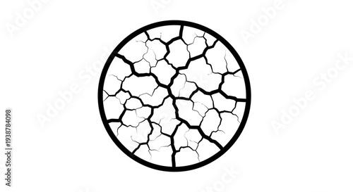 Abstract illustration depicting a severely cracked earth surface within a circle, symbolizing