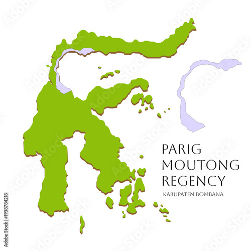 Icon of Central Sulawesi island map with highlighted Parigi Moutong Regency area, green Indonesian islands illustration featuring regional map design of Sulawesi Tengah, Indonesia vector graphic
