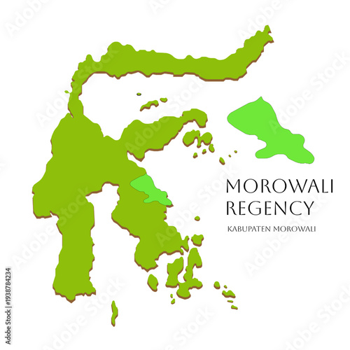 Icon of Central Sulawesi island map with highlighted Morowali Regency area, green Indonesian islands illustration featuring regional map design of Sulawesi Tengah, Indonesia vector graphic