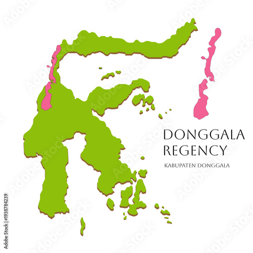 Icon of Central Sulawesi island map with highlighted Donggala Regency area, green Indonesian islands illustration featuring regional map design of Sulawesi Tengah, Indonesia vector graphic