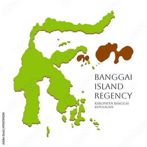Icon of Central Sulawesi island map with highlighted Banggai Islands Regency area, green Indonesian islands illustration featuring regional map design of Sulawesi Tengah, Indonesia vector graphic