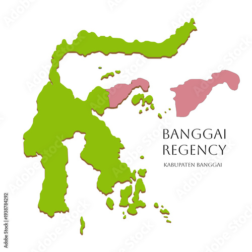 Icon of Central Sulawesi island map with highlighted Banggai Regency area, green Indonesian islands illustration featuring regional map design of Sulawesi Tengah, Indonesia vector graphic
