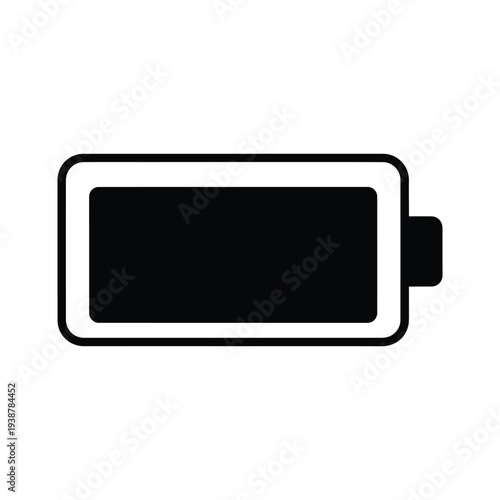 Battery icon with low charge level on white background