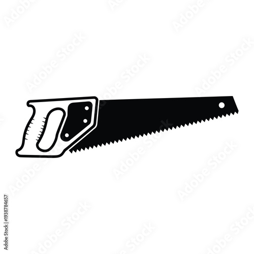Hand saw with black handle and metal blade illustration