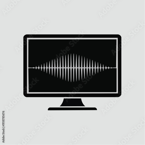 Black vector icon of scissors cutting sound wave