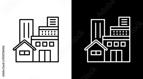 Urban Housing Outline White Icon Set Design