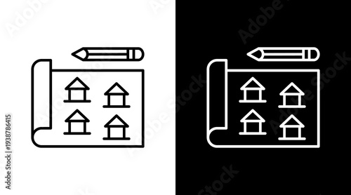 Residential Area Planning Outline White Icon Set Design