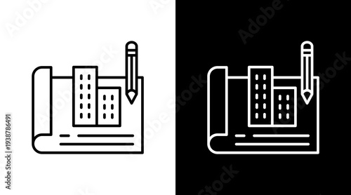 Municipal Planning Outline White Icon Set Design
