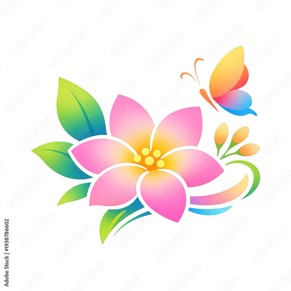 Naklejka premium PNG Colorful floral design with butterfly