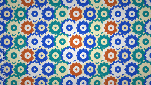 Colorful Moroccan zellige mosaic tiles seamless pattern geometric art texture background