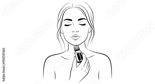 Serene woman enjoying aromatherapy oil for peaceful self-care routine and natural beauty benefits