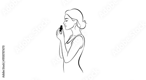 Elegant woman experiencing an exquisite aroma from a delicate bottle in a serene moment