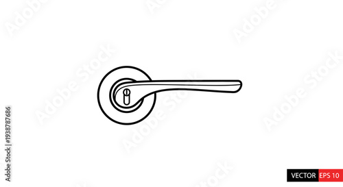 Minimalist Door Handle with Keyhole Outline Vector Illustration for Modern Home Security Elements