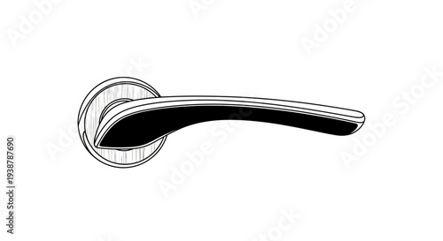 Sleek contemporary door handle lever vector line art illustration on a clean white background