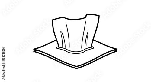 Simple black and white line art illustration of a facial tissue box with a single tissue pulled
