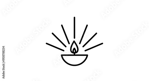 Minimalist outline icon depicting a radiant oil lamp emitting light, symbolizing hope and