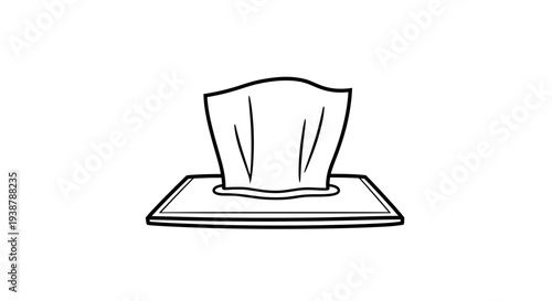 Minimalist hand-drawn illustration of a tissue box with a single white tissue emerging clearly