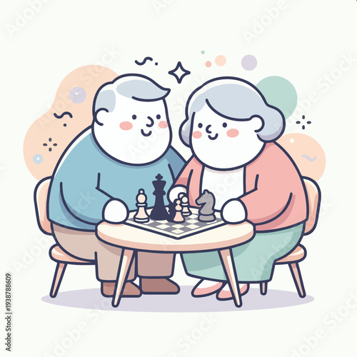Elderly Couple Playing Chess Together.