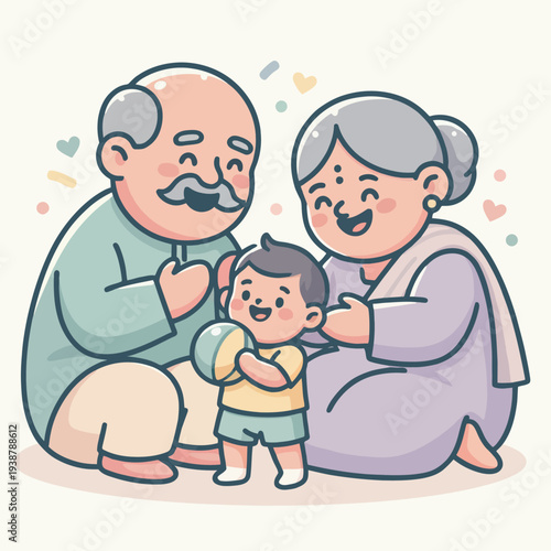 Happy Elderly Couple with Grandchild Smiling Together.