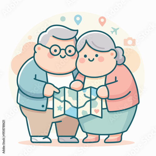 Elderly Couple Looking at Map Together.