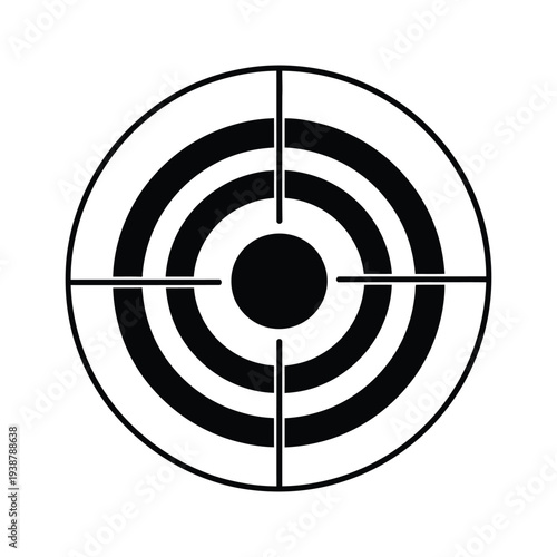 Black and white target symbol with concentric circles and crosshairs