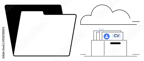 Cloud storage concept. Cloud storage visual with folder and CV file implying digital organization. Cloud storage simplifies file management and secures user information. For data storage, job