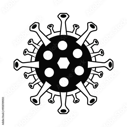 Virus illustration in black and white with protruding spikes