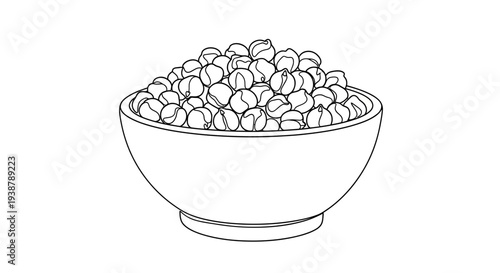 Line art illustration of a full bowl of fresh chickpeas a healthy plant-based food ingredient