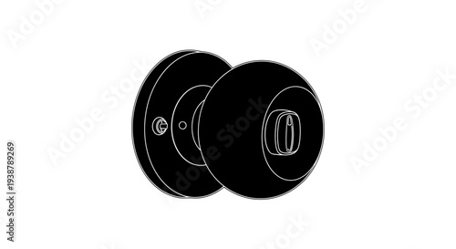 Minimalist black outline vector illustration of a classic door knob with keyhole on white