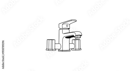 Monochromatic line artwork depicting a modern kitchen or bathroom water faucet fixture design