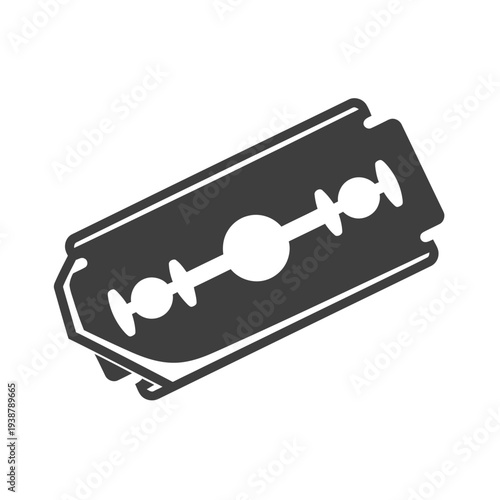 Black and white razor blade icon on plain background