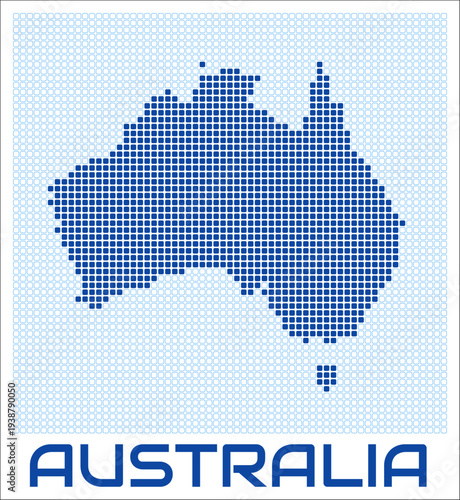 Australia dot map. Dotted shape of the country. Australia boundary dots with title. Vector illustration.