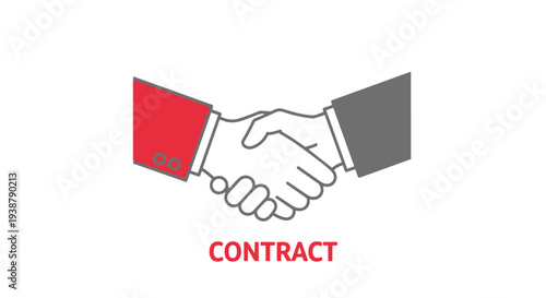 Handshake between two people in business attire shaking hands over a contract agreement with a red and gray sleeve