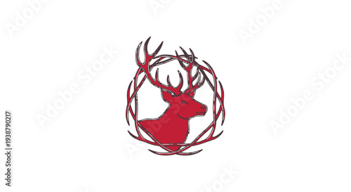 Red deer head logo in a circle made of branches