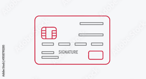 Vector illustration of a credit card with red outline and gray details