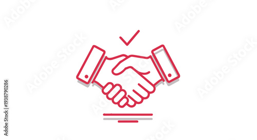 Handshake icon with checkmark symbolizing agreement or partnership in a simple line style