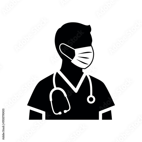Doctor wearing face mask and stethoscope.