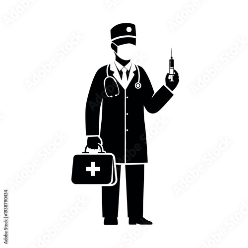 Doctor with medical bag and syringe.
